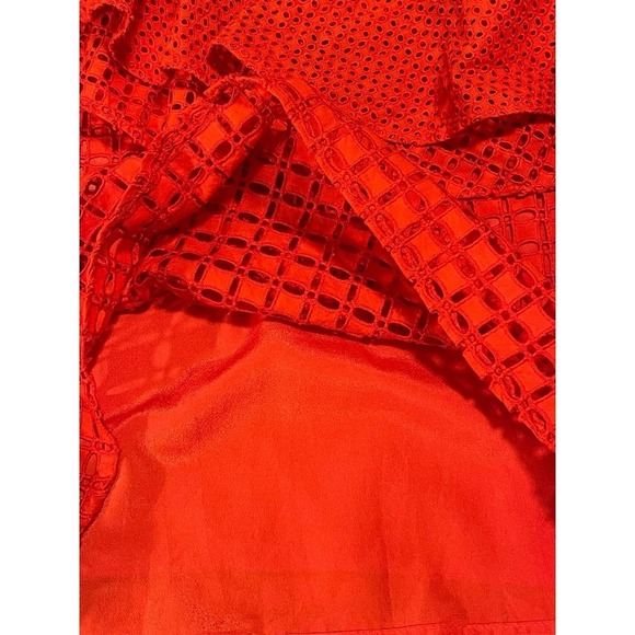 J. Crew Eyelet One Shoulder Ruffle Lined Top Blouse Women's Bright Orange 00 - Picture 8 of 12